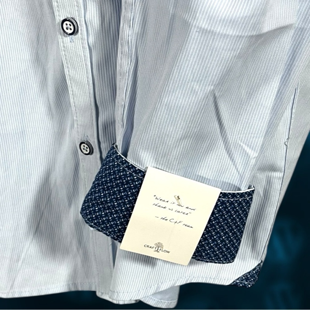 Craft + Flow Men's Sky Good Stripe W584 Blue Striped Shirt Size XL - Picture 5 of 16